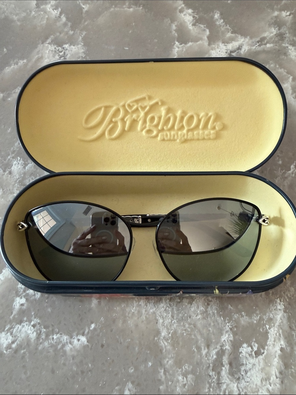 Brighton Black Aviator Sunglasses with Floral Case